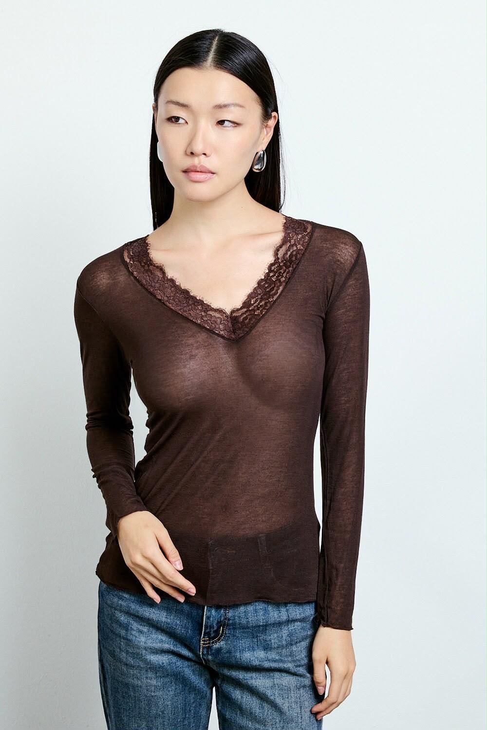 MAGLIA CACHEMIRE PIZZO MOKA