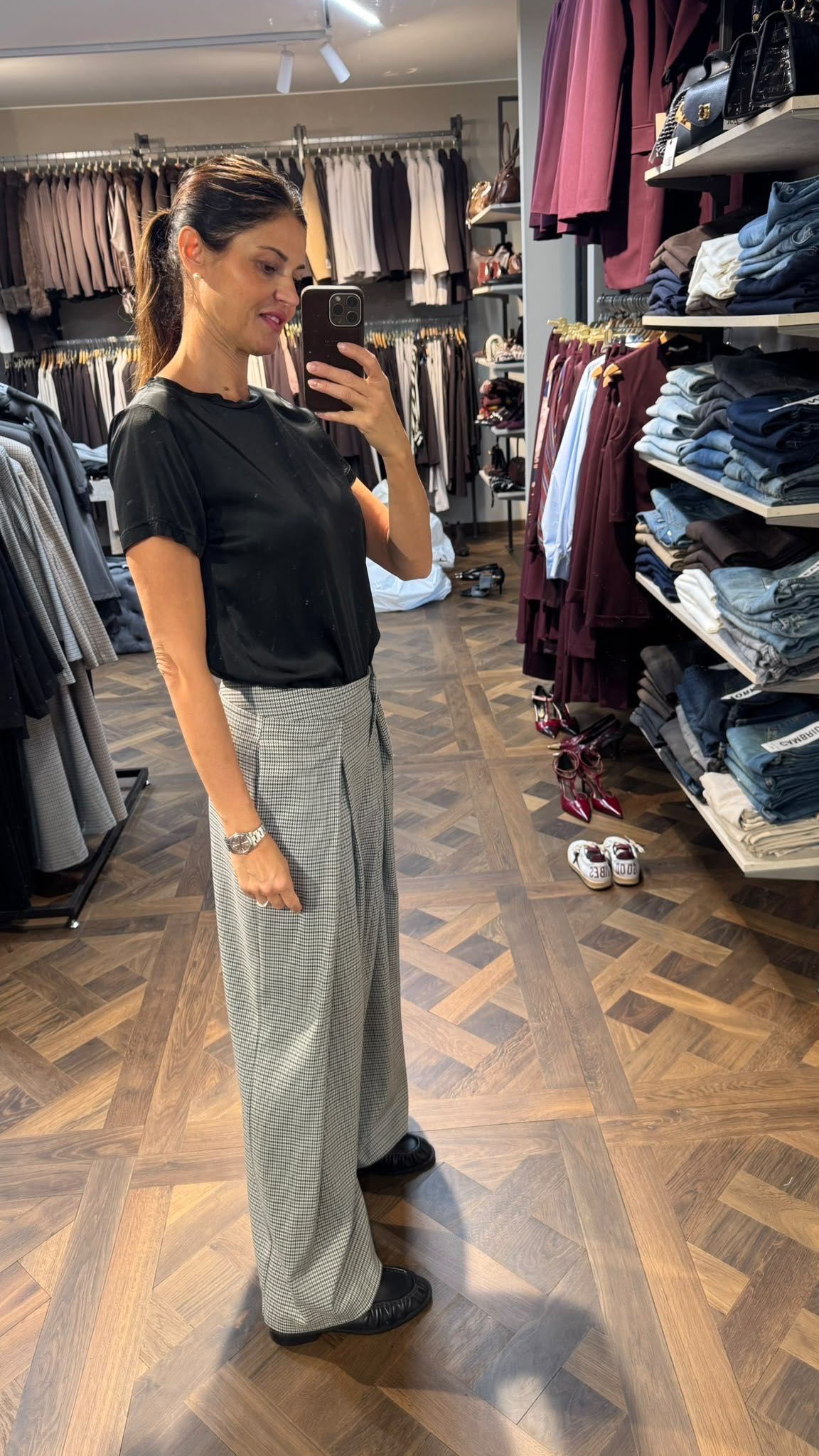 PANTALONE GIADA PIED DE POULE GRIGIO