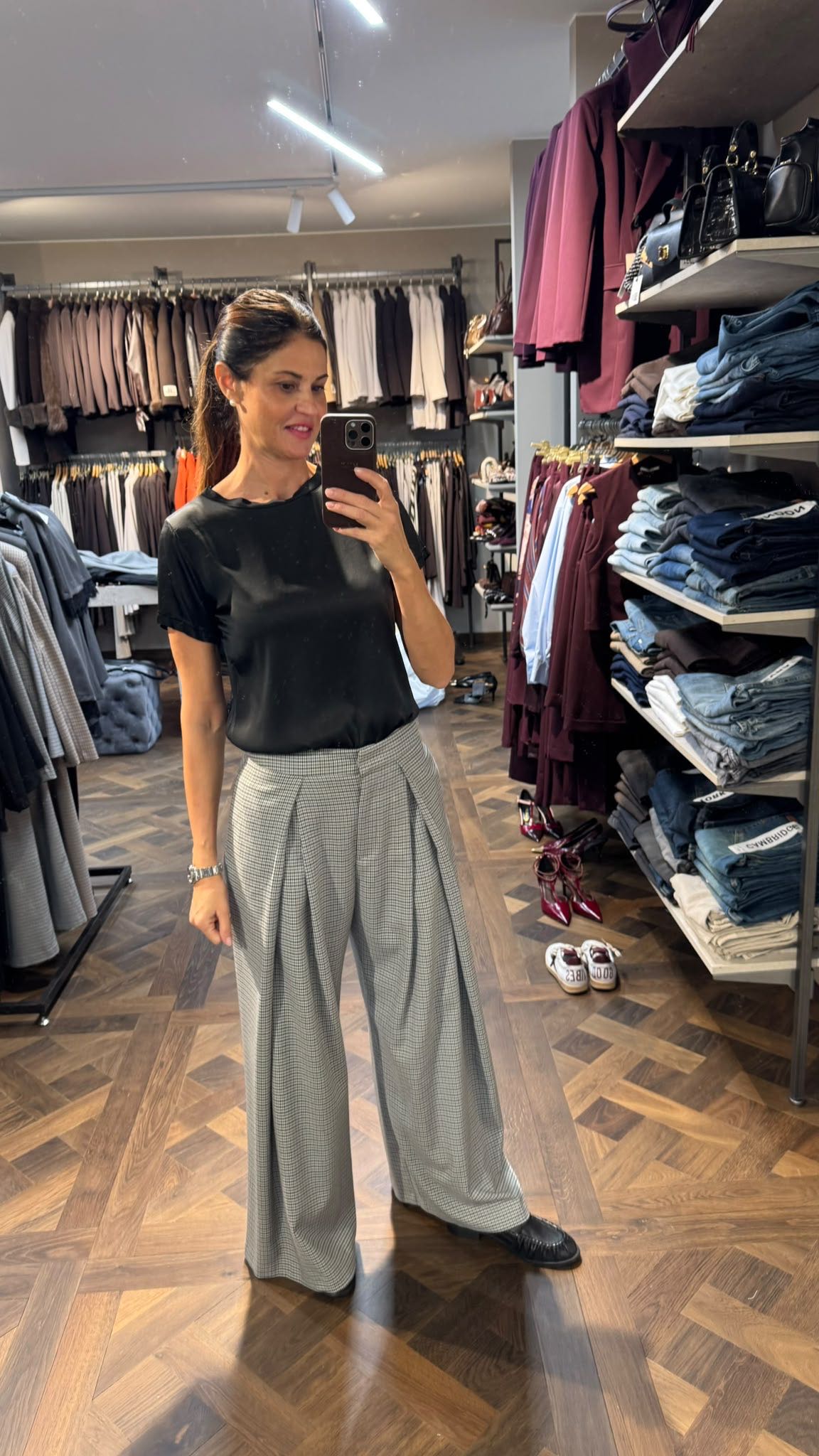 PANTALONE GIADA PIED DE POULE GRIGIO
