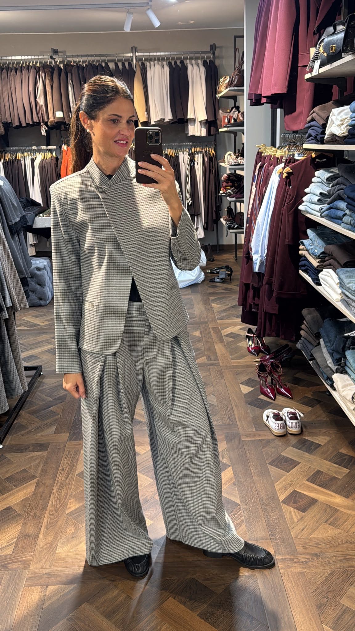 PANTALONE GIADA PIED DE POULE GRIGIO