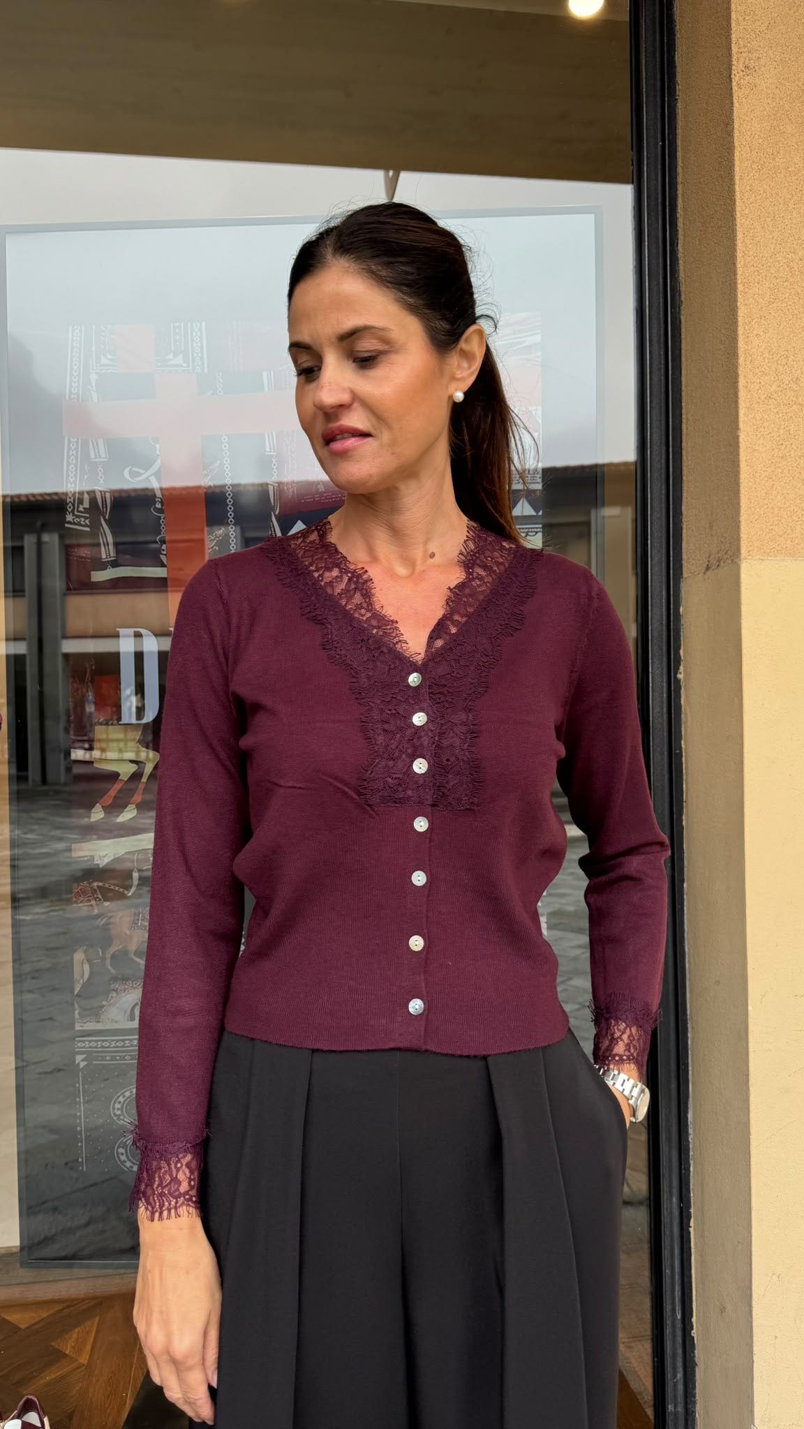 CARDIGAN GIUDY CON PIZZO PRUGNA