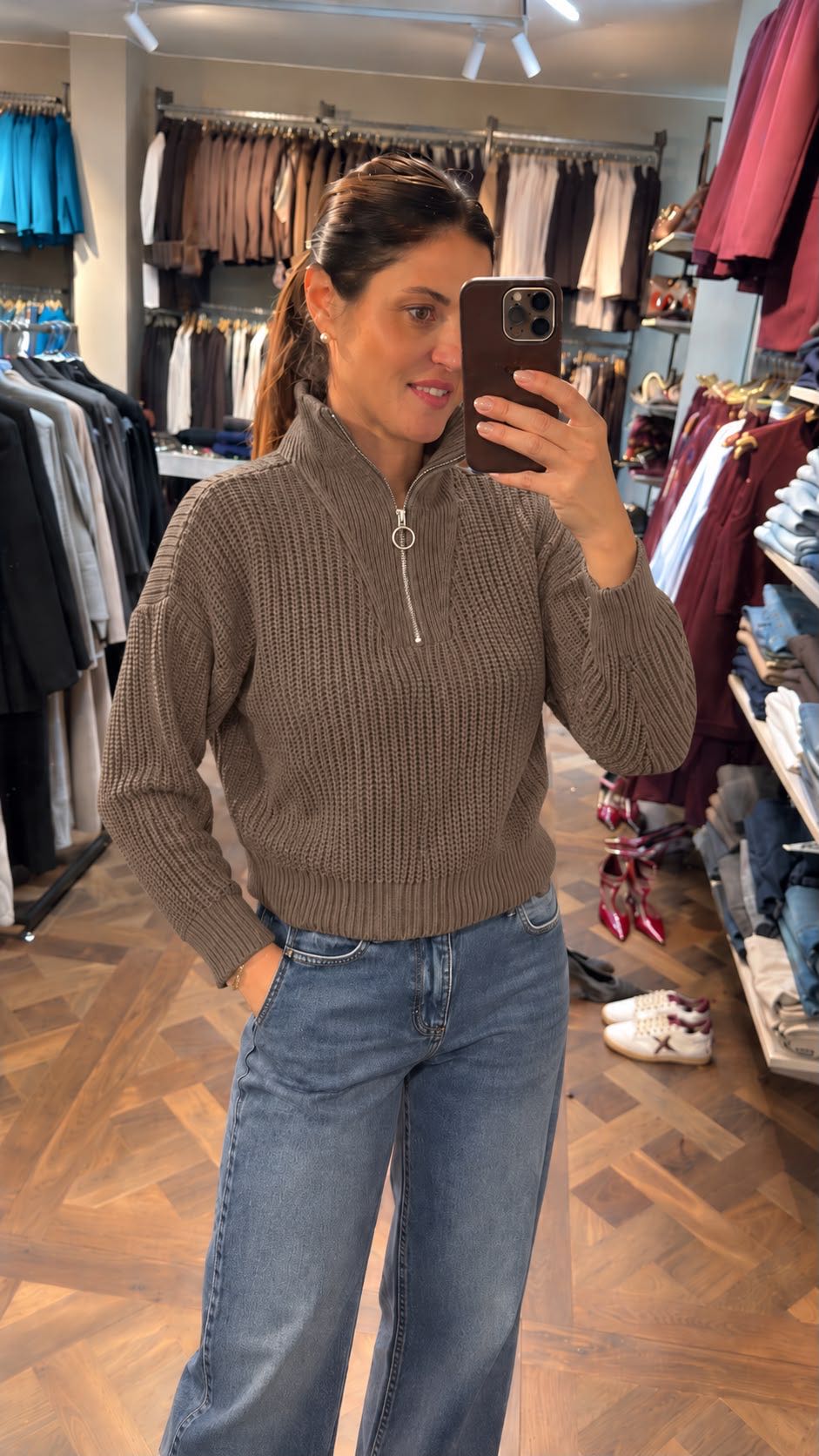 MAGLIONE CON ZIP TORTORA