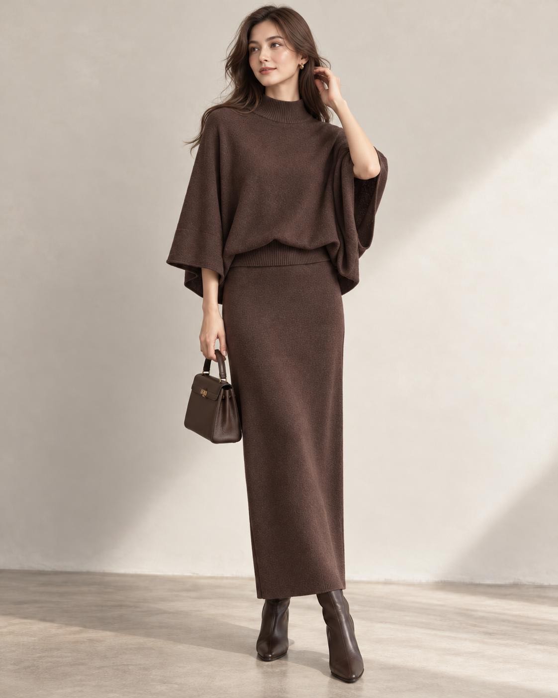 LONGUETTE LUNGA IN MAGLIA CIOCCOLATO
