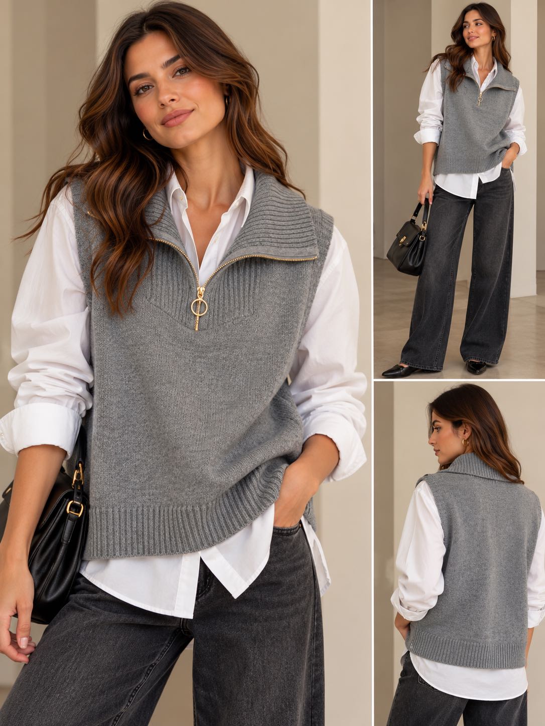 GILET ZIP GRIGIO
