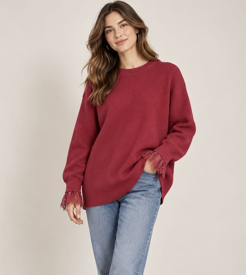 ABITO IN MAGLIA PIZZO ALLA MANICA BORDEAUX