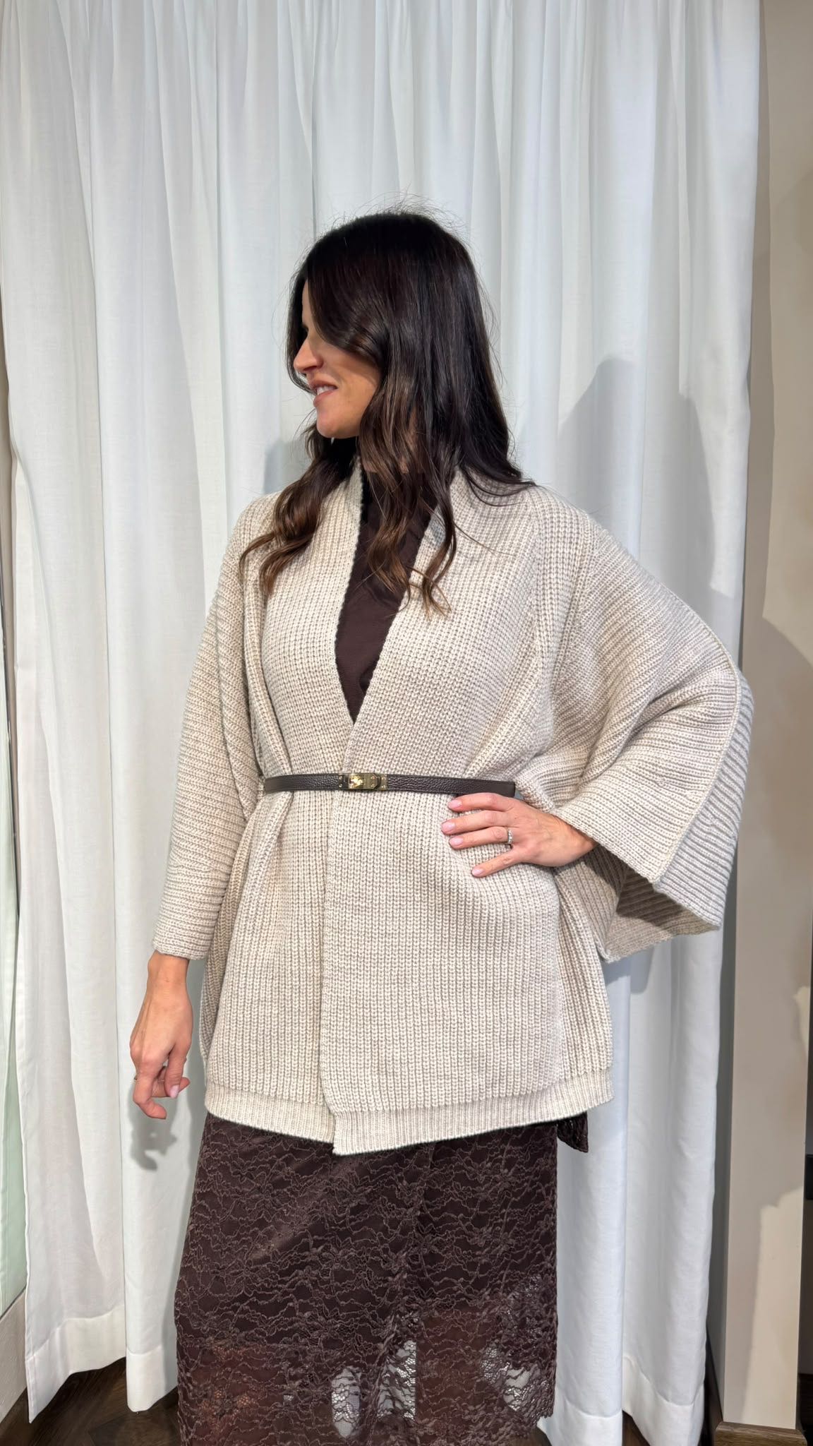 CARDIGAN OVER BEIGE