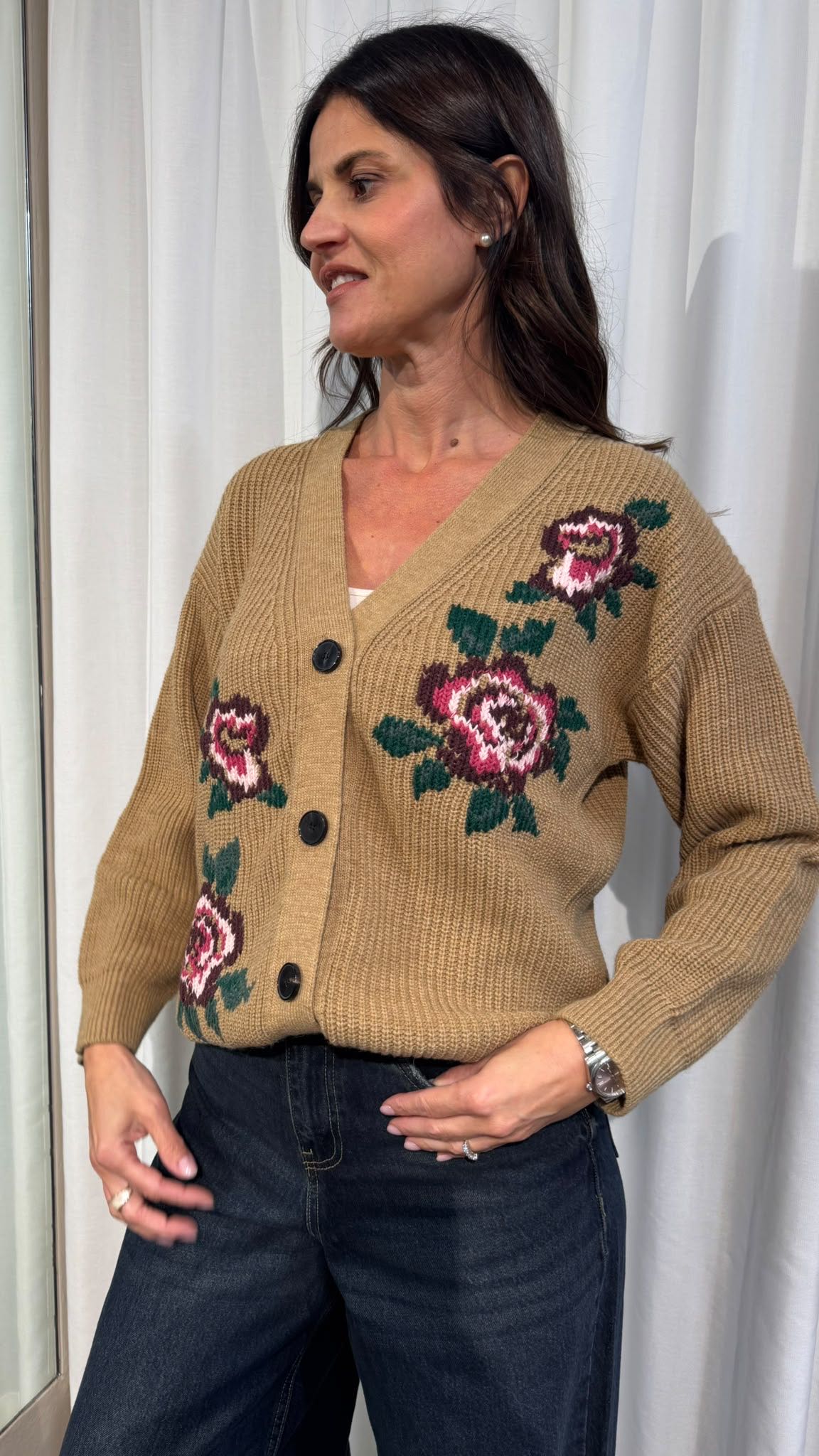 CARDIGAN RICAMO FIORE CAMMELLO