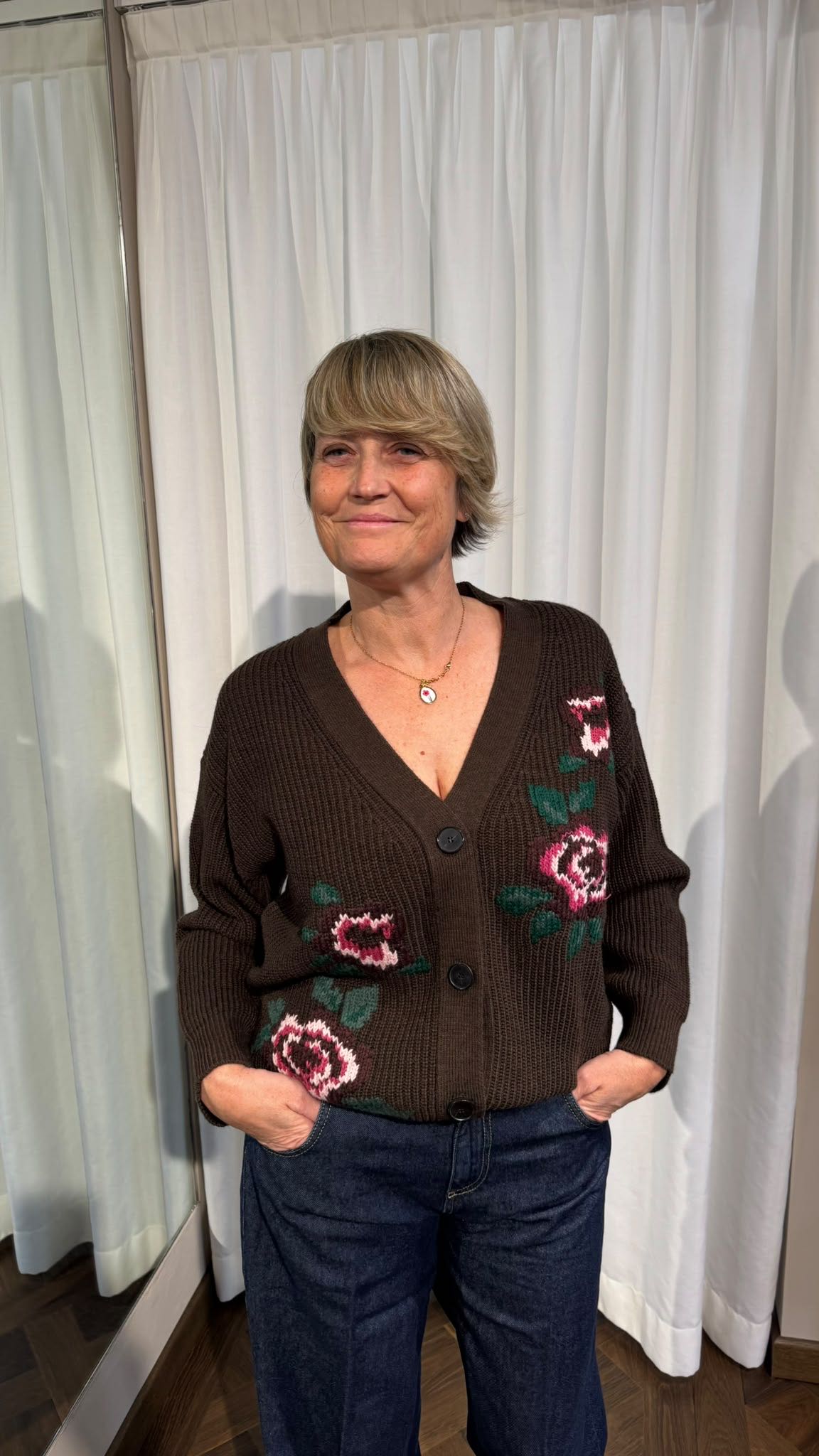 CARDIGAN RICAMO FIORE MORO