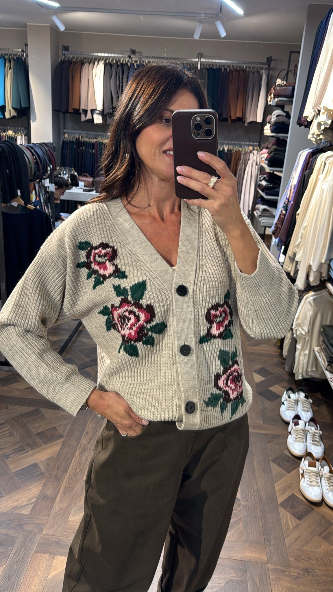 CARDIGAN RICAMO FIORE BEIGE