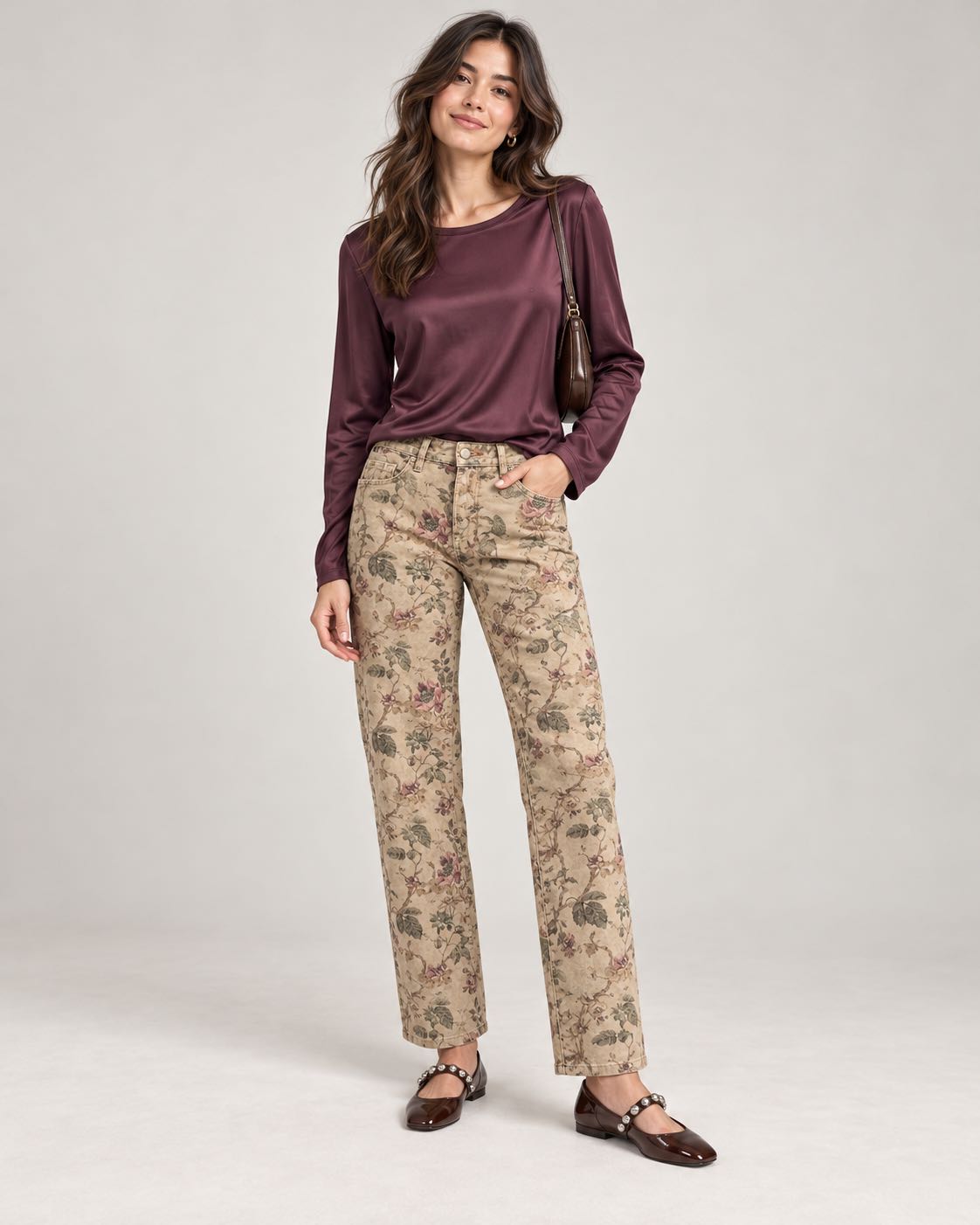 PANTALONE FLOREALE SABBIA