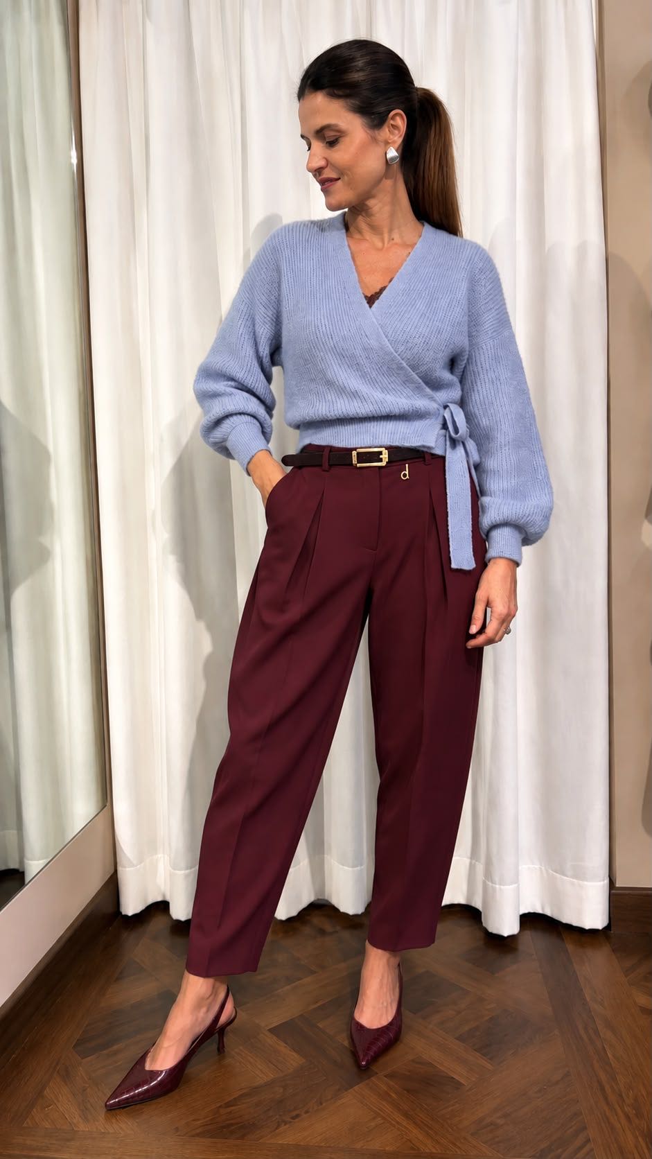 PANTALONE CARROT CINTURA BORDEAUX