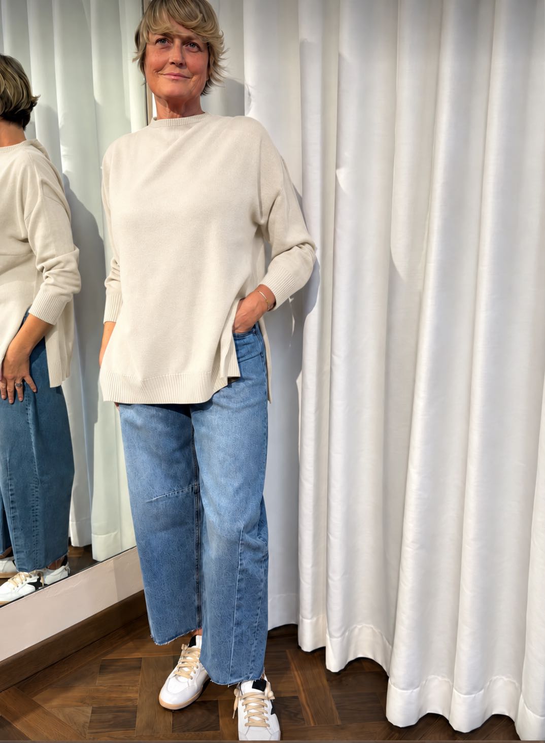 MAGLIONE OVER SPACCHI LATERALI PANNA