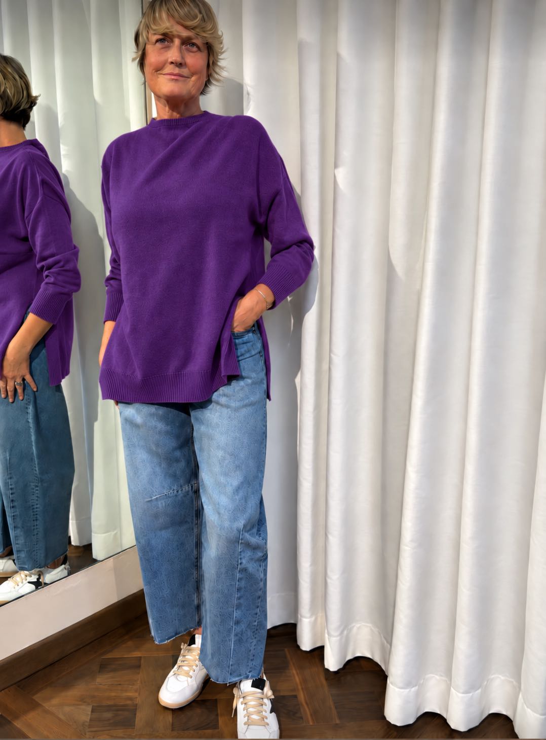 MAGLIONE OVER SPACCHI LATERALI VIOLA