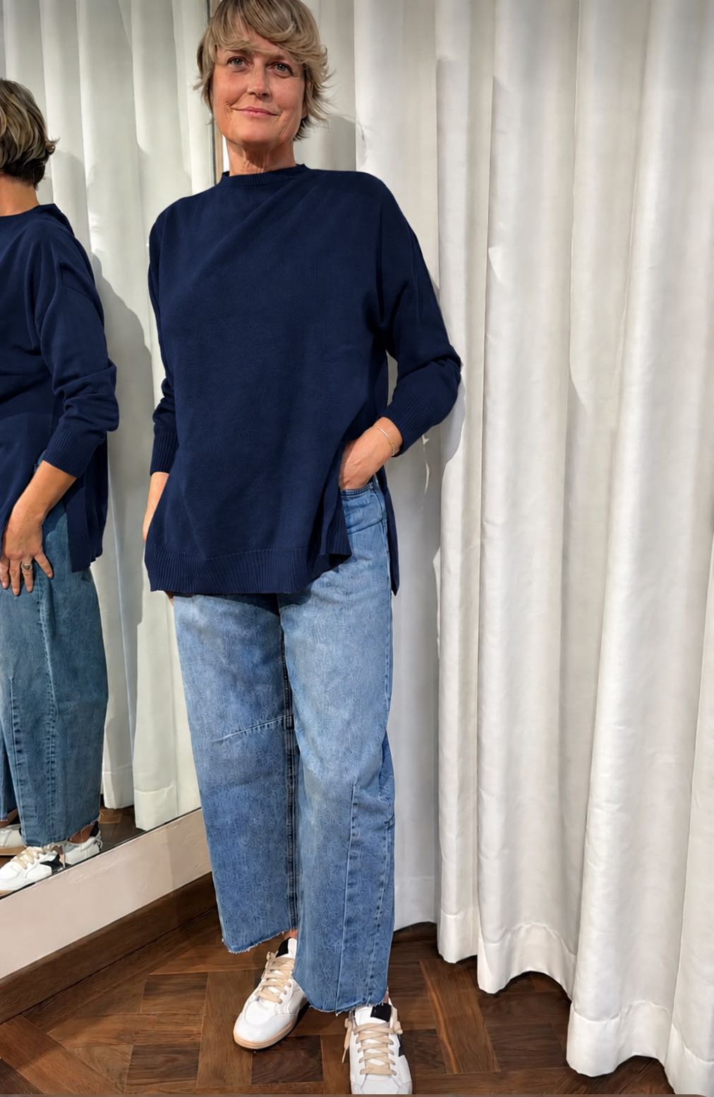 MAGLIONE OVER SPACCHI LATERALI BLU