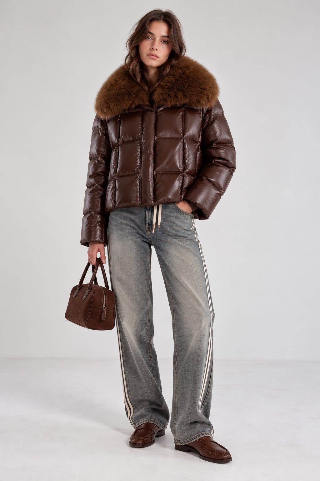 PIUMINO CORTO BOMBER ECOPELLICCIA COLLO
