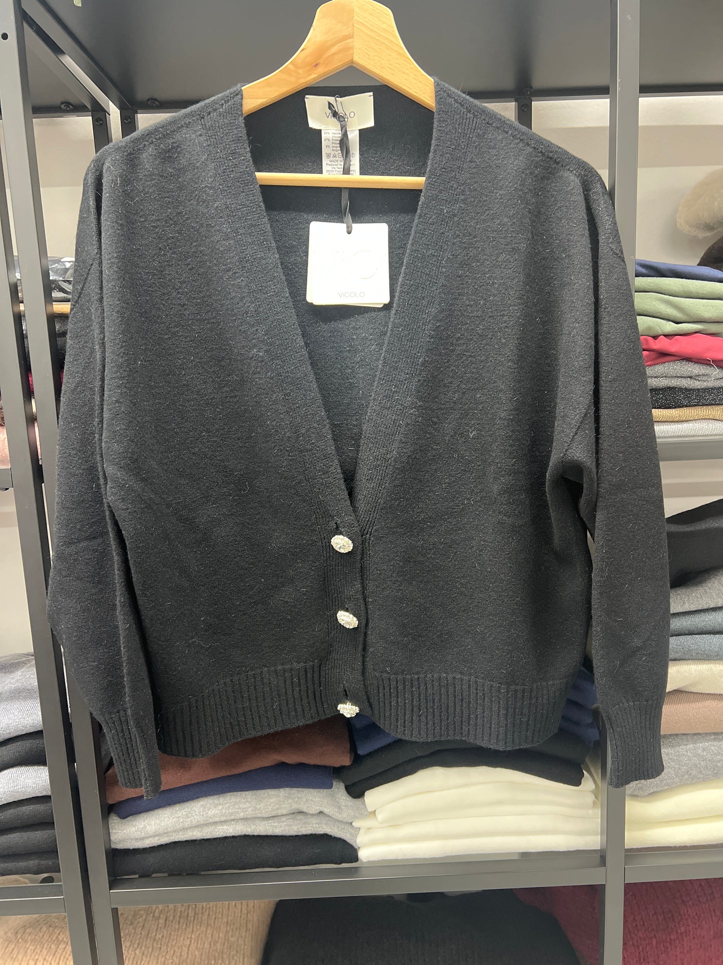 CARDIGAN BOTTONE GIOIELLO NERO