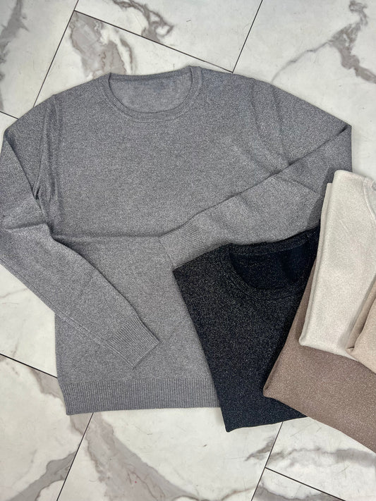 MAGLIONCINO GIROCOLLO LUREX nero/grigio/sabbia/fango/panna