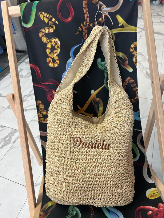 BORSA RETE IN PAGLIA CON RICAMO PERSONALIZZABILE