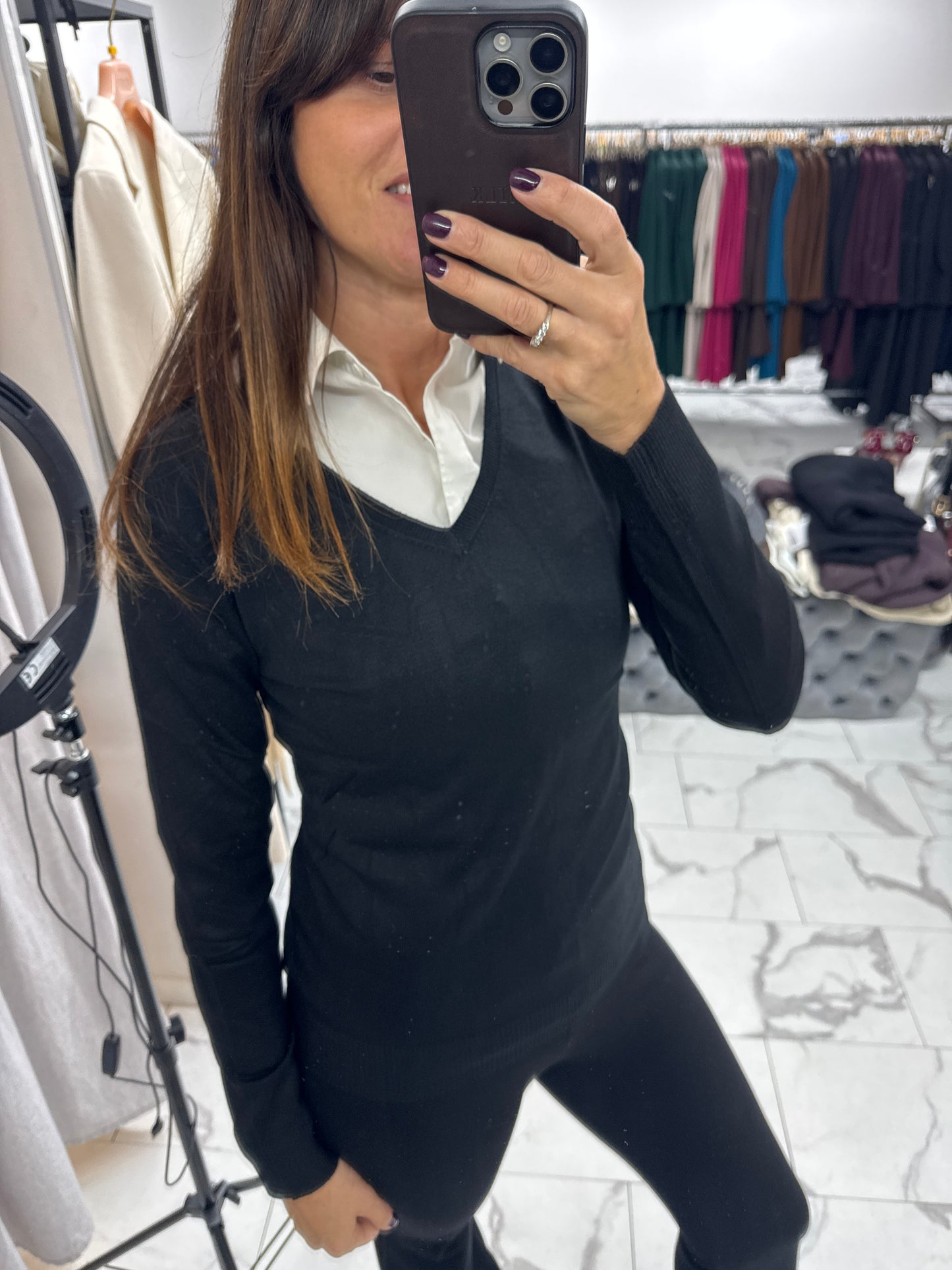 MAGLIONCINO BASIC SCOLLO V NERO