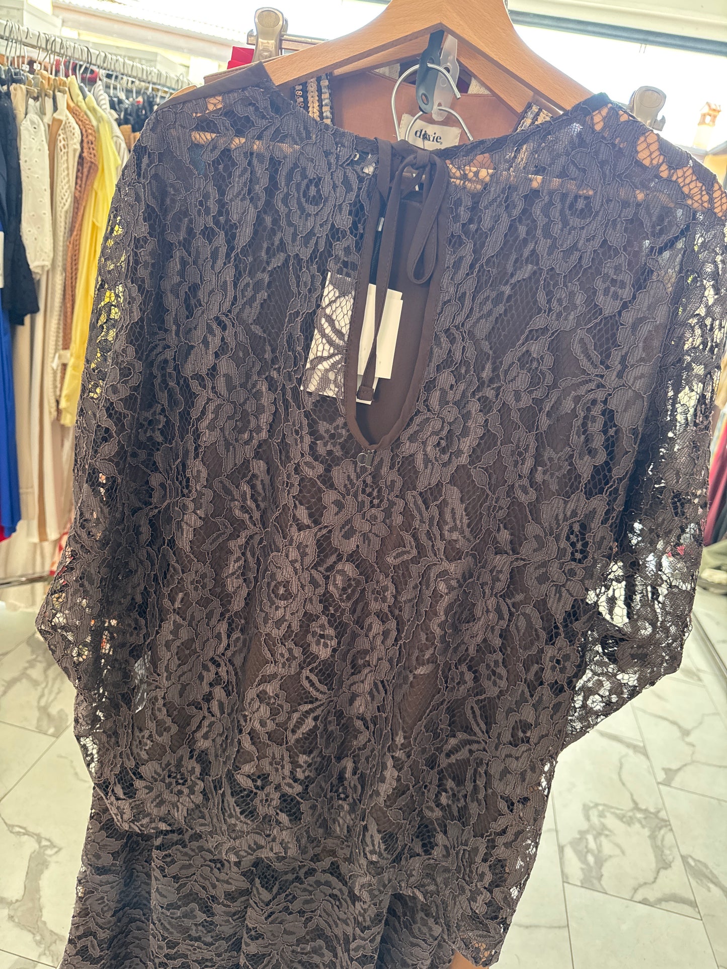 DIXIE COMPLETO BLUSA E PANTALONE CIOCCOLATO PIZZO