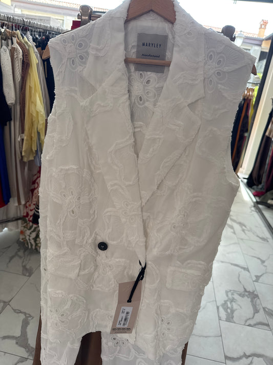 MARYLEY GILET BIANCO COTONE LAVORATO