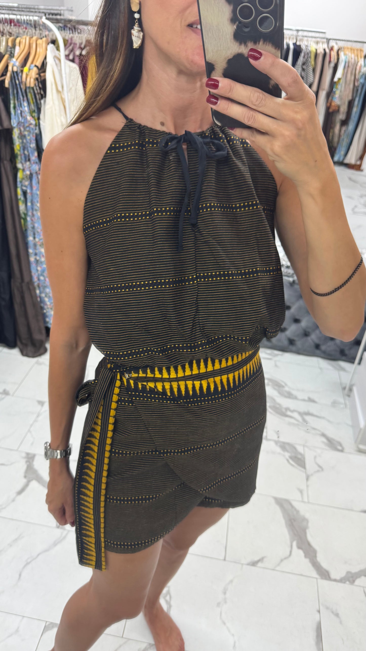 DIXIE COMPLETO GONNA MINI E TOP NERO OCRA
