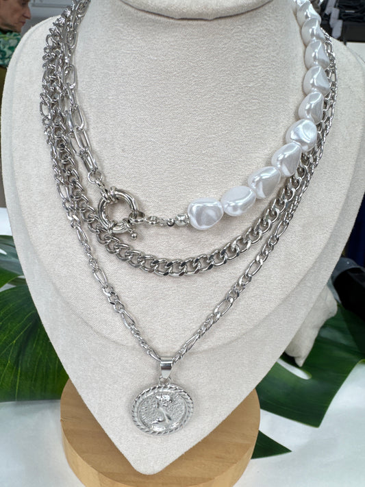 COLLANA 3 FILI con PERLE