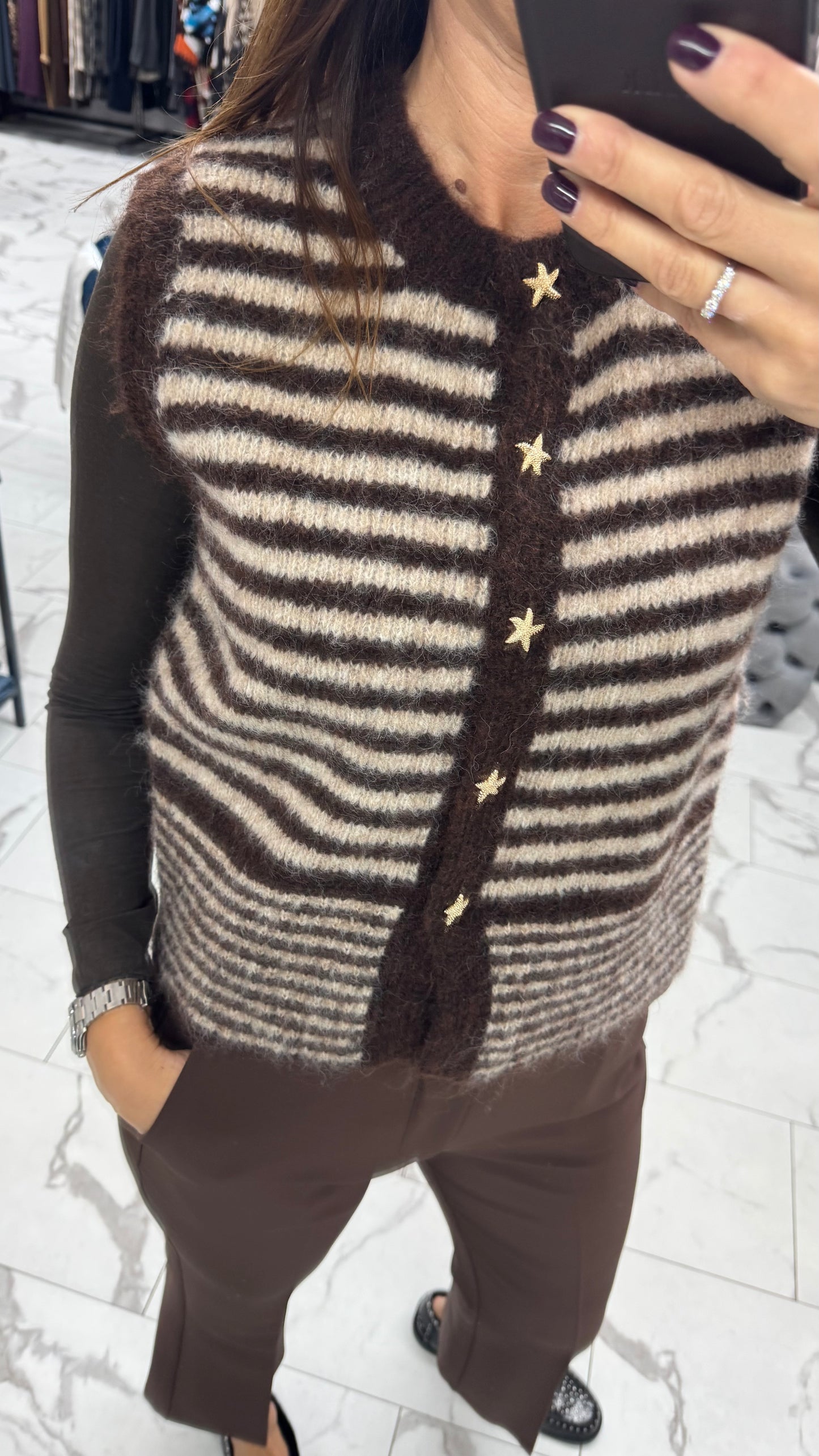 GILET RIGATO MARRONE