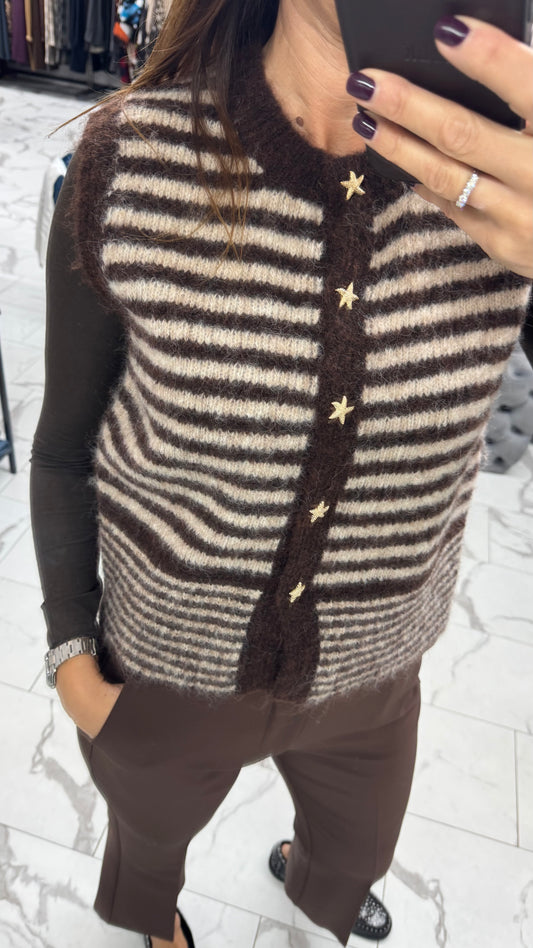 GILET RIGATO MARRONE