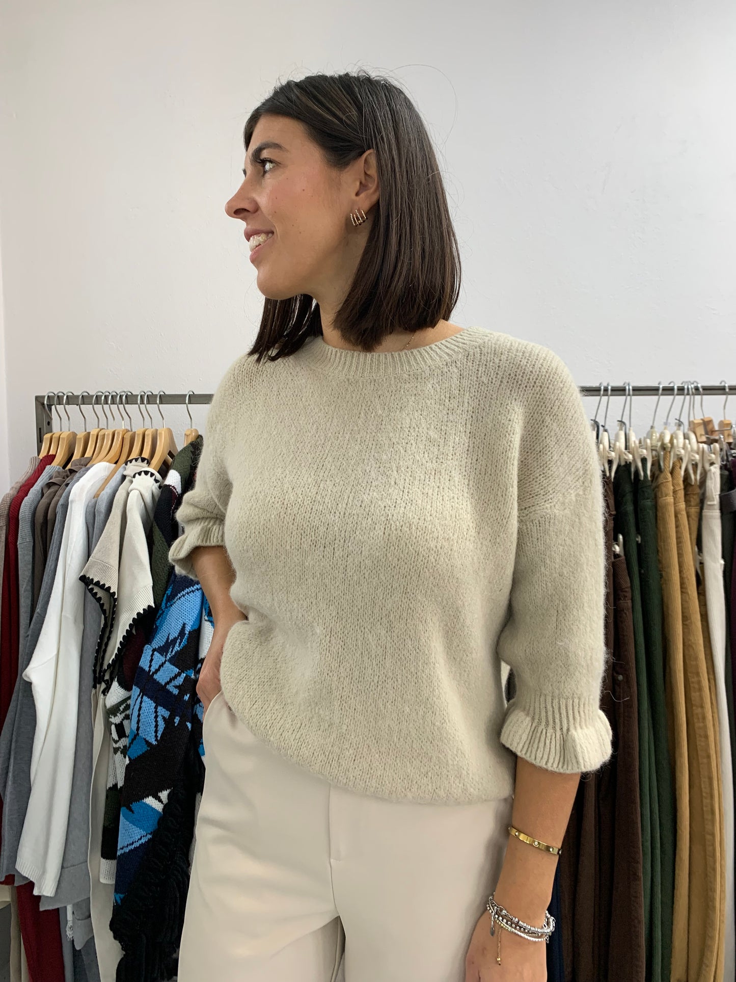 MAGLIONCINO MOHAIR MANICA ROUGE nero/cioccolato/panna/sabbia