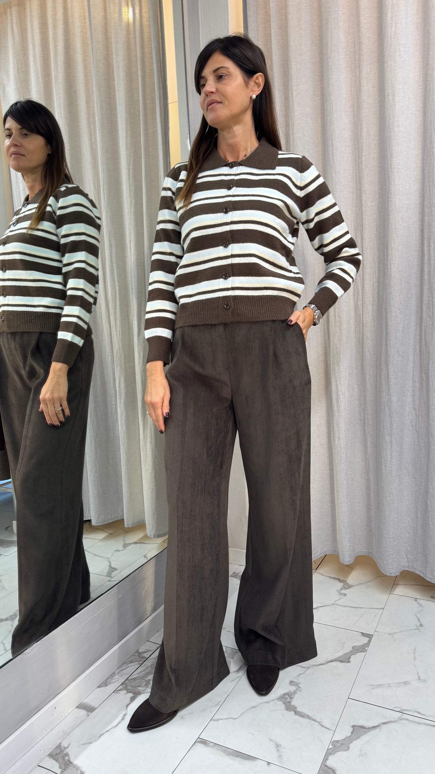 CARDIGAN RIGATO marrone/blu