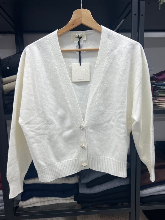 CARDIGAN BOTTONE GIOIELLO PANNA