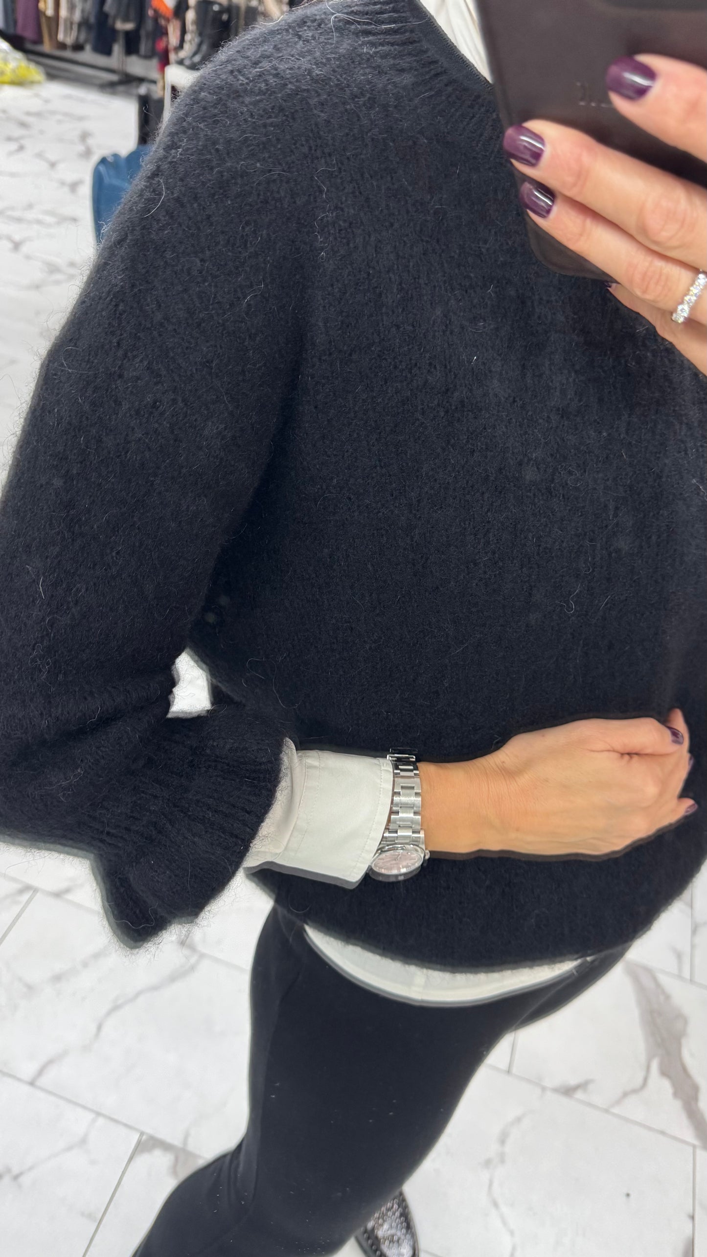 MAGLIONCINO MOHAIR MANICA ROUGE nero/cioccolato/panna/sabbia