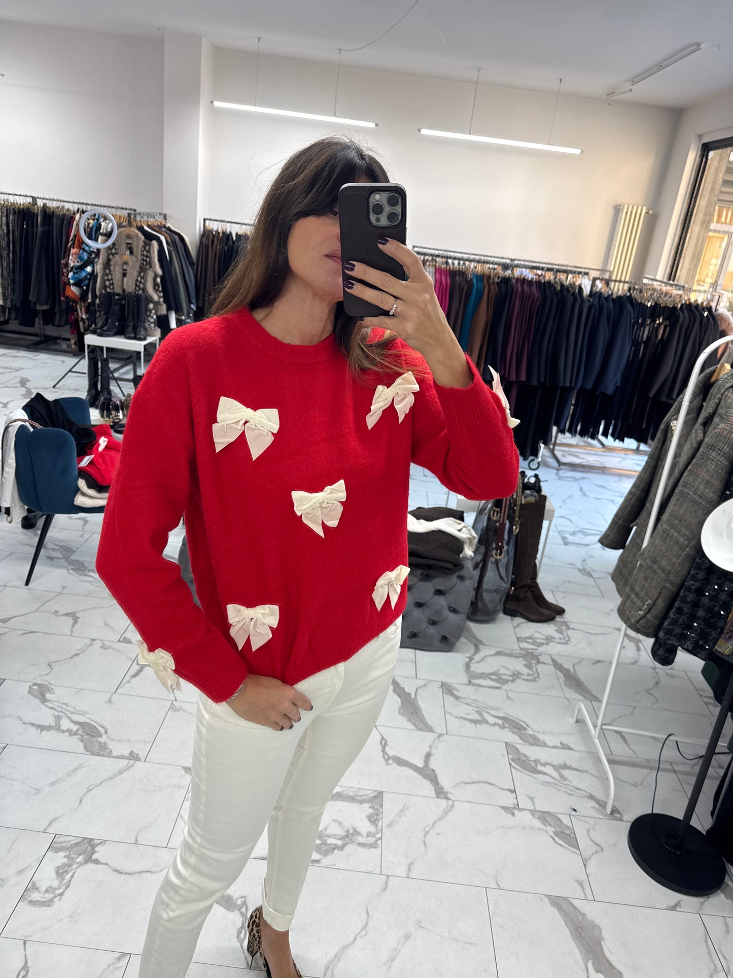 MAGLIONCINO FIOCCHI VELLUTO rosso/marrone/sabbia