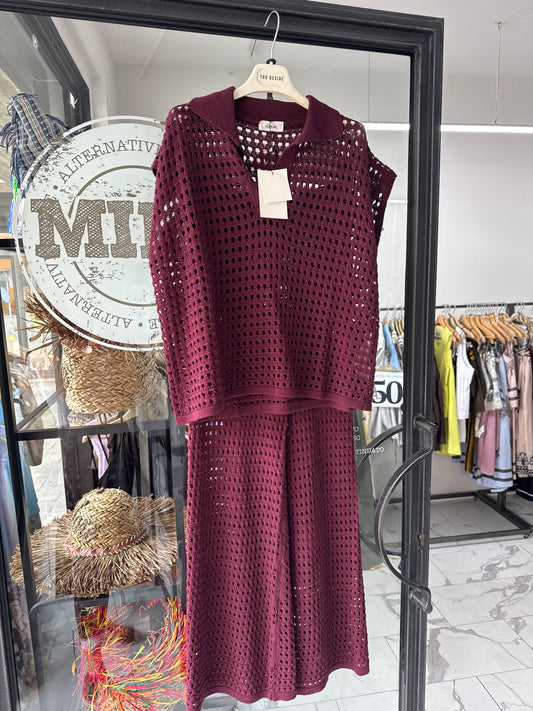 DIXIE COMPLETO IN MAGLIA TRAFORATO BORDEAUX