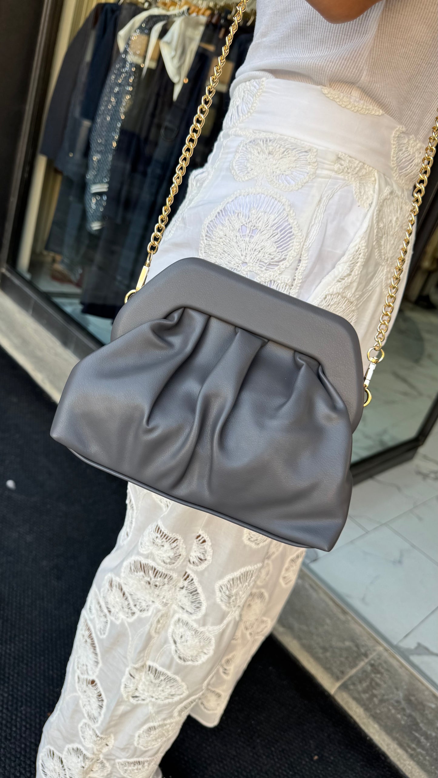 BORSA POCHETTE PASTICCINO panna/nero/grigio/verde/marrone