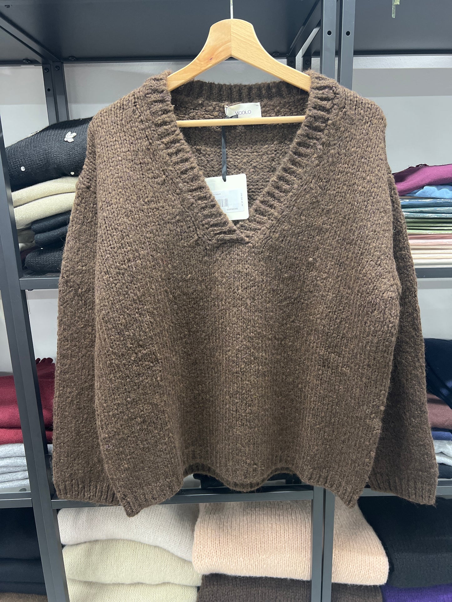 MAGLIONE MISTO LANA SCOLLO V CIOCCOLATO