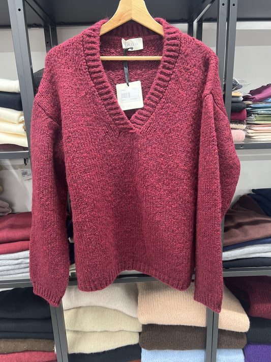 MAGLIONE MISTO LANA SCOLLO V BORDEAUX