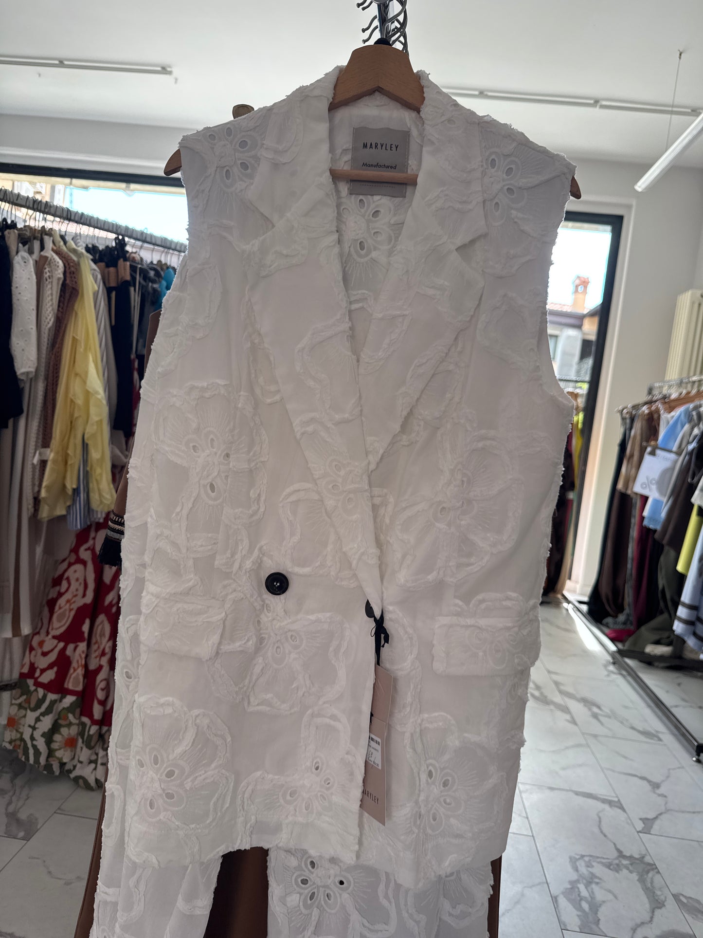 MARYLEY GILET BIANCO COTONE LAVORATO