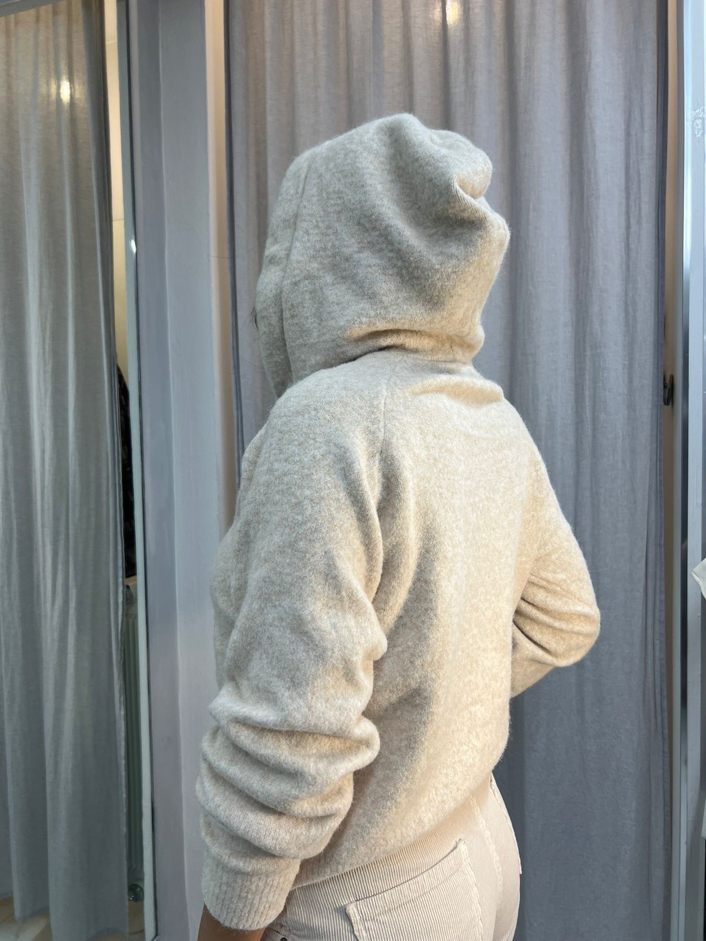 MAGLIONCINO ZIP CAPPUCCIO FIOCCO cioccolato/sabbia