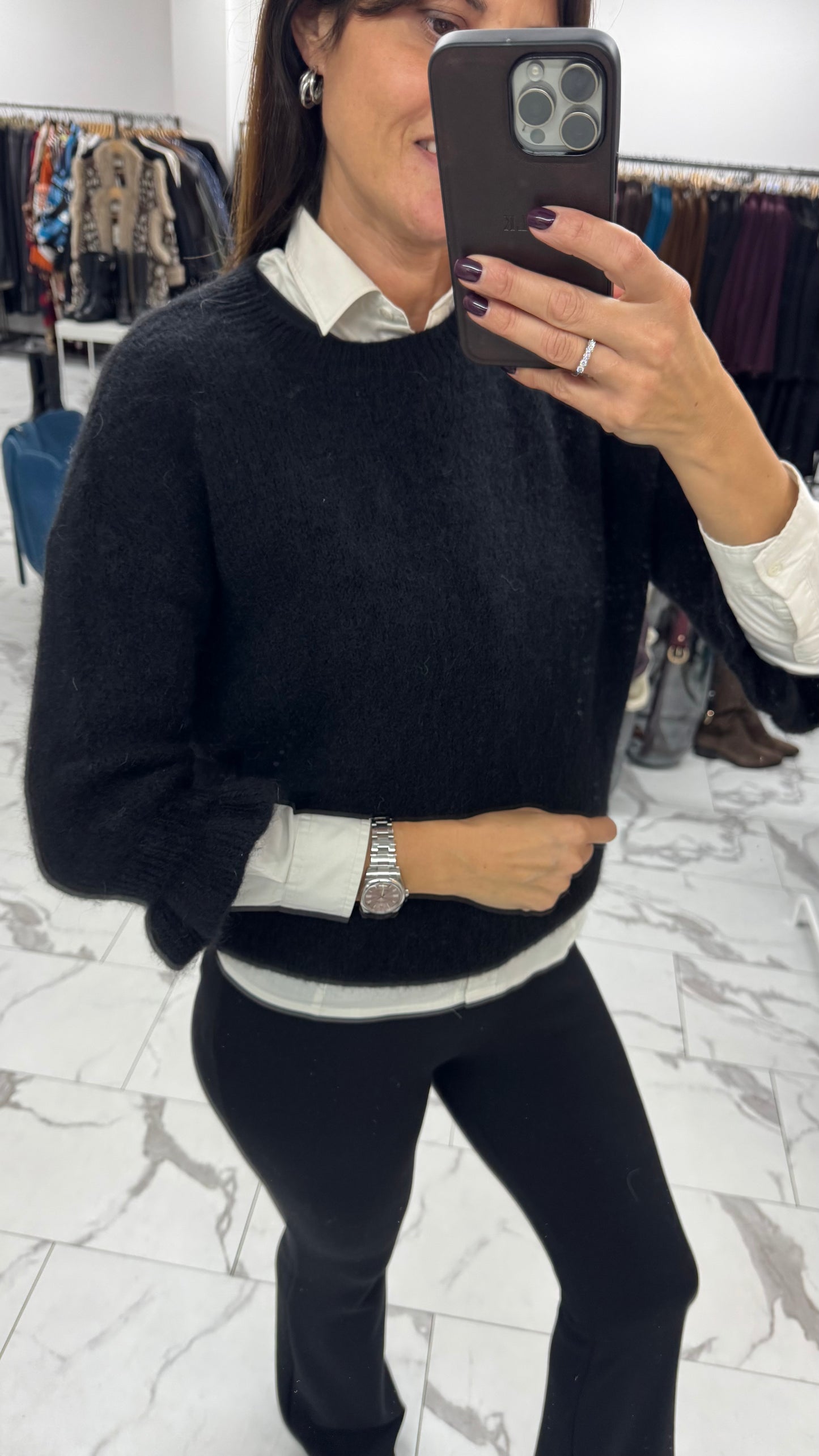 MAGLIONCINO MOHAIR MANICA ROUGE nero/cioccolato/panna/sabbia