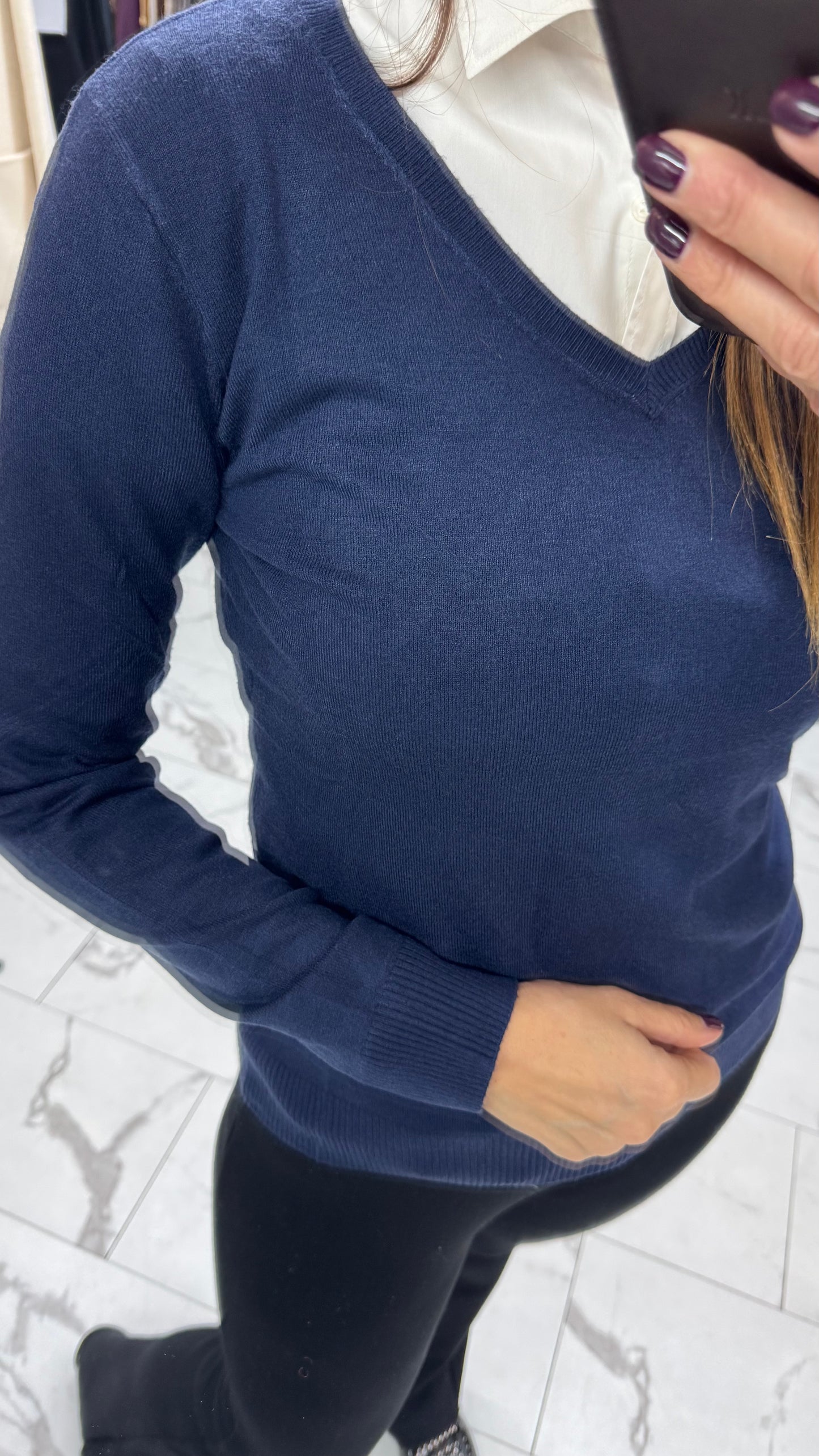 MAGLIONCINO BASIC SCOLLO V BLU