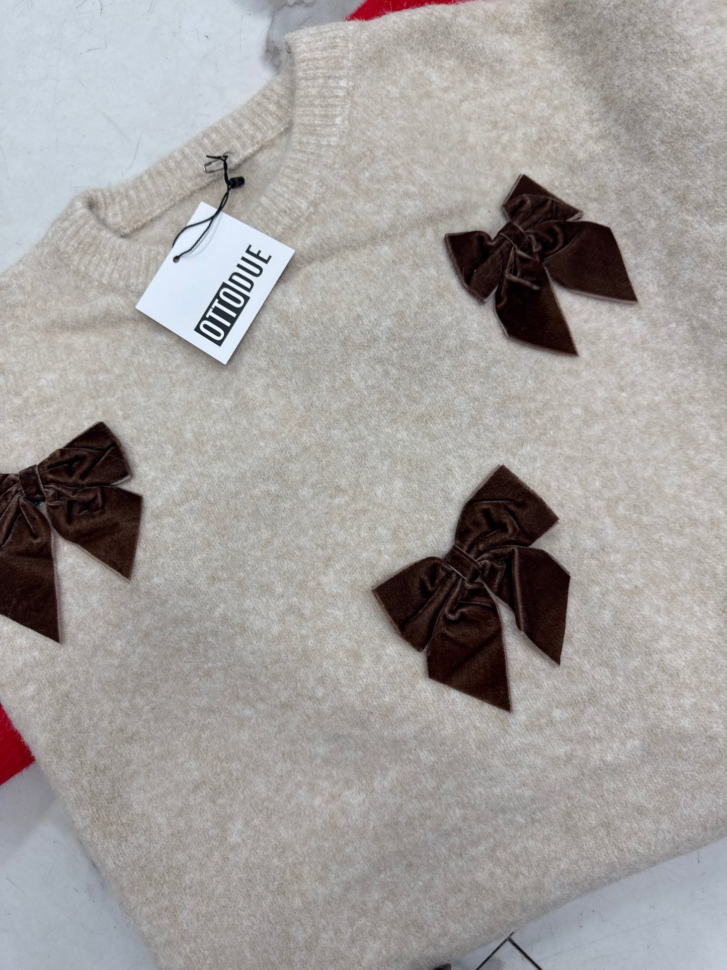 MAGLIONCINO FIOCCHI VELLUTO rosso/marrone/sabbia