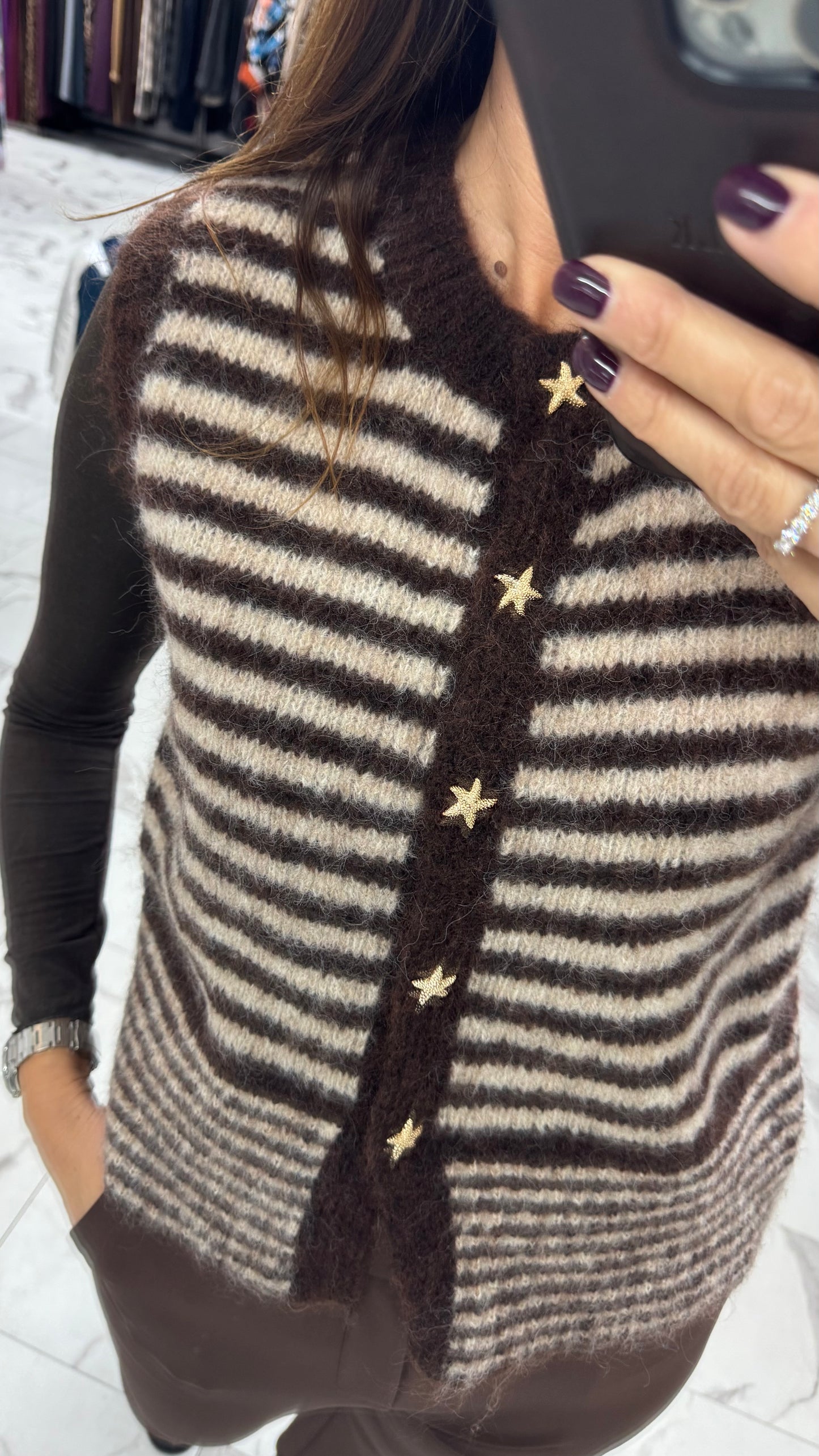 GILET RIGATO MARRONE