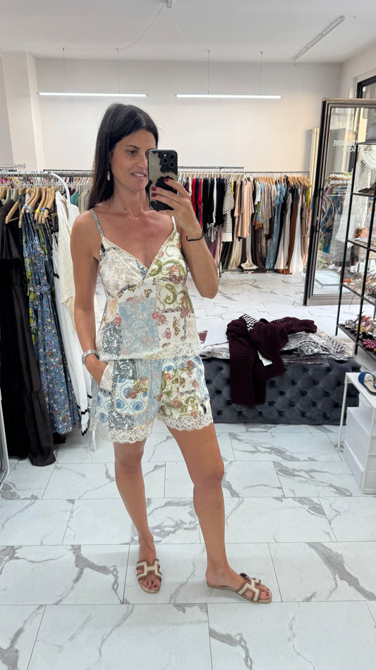 DIXIE COMPLETO ETRO BERMUDA PIZZO CANOTTA