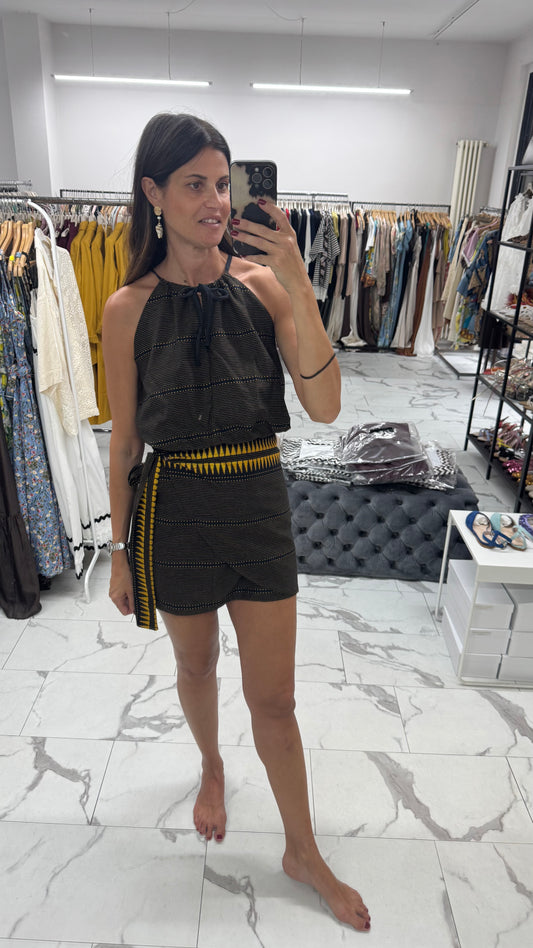 DIXIE COMPLETO GONNA MINI E TOP NERO OCRA