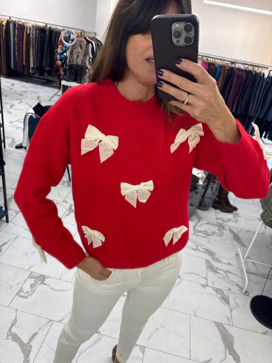 MAGLIONCINO FIOCCHI VELLUTO rosso/marrone/sabbia