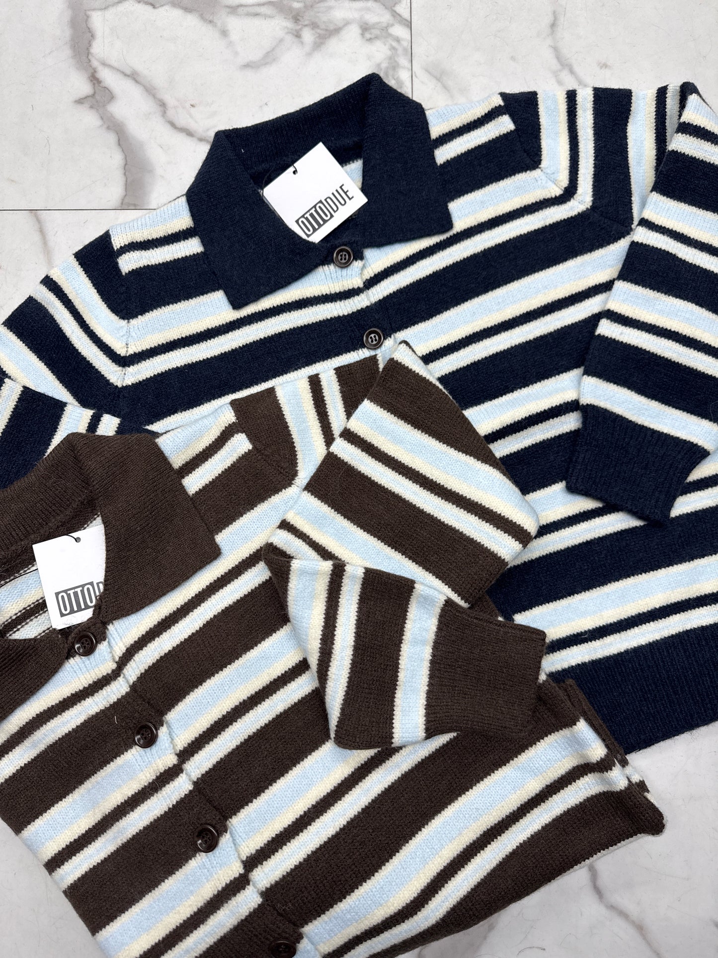 CARDIGAN RIGATO marrone/blu