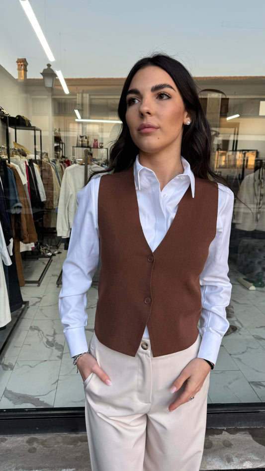 VICOLO GILET IN MAGLIA CUOIO TU