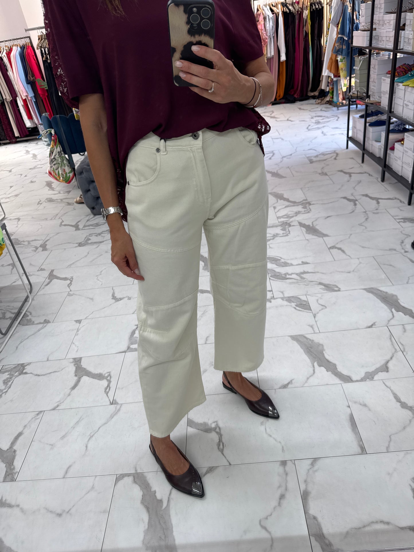 MARYLEY JEANS CUCITURE GINOCCHIO BURRO